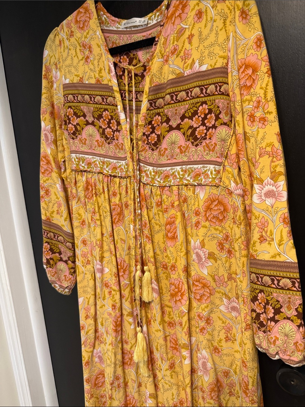 Boho Floral Tie-Front Maxi Dress in Yellow